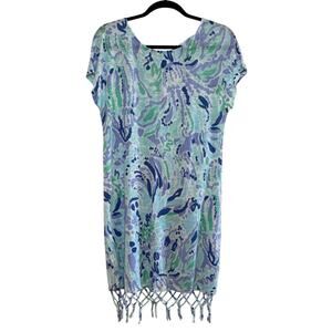 Lilly Pulitzer 100% Linen Fringe Hem  Beachcomber Dress Lilly Lilac Nice Ink